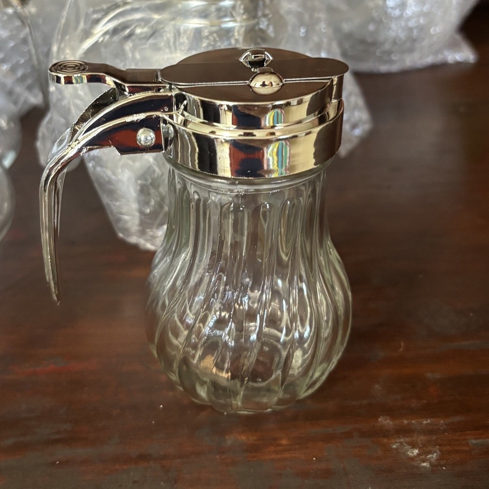 Vintage Glass Syrup Dispensers Chrome Flip Top Diner Style Set of 18 Mixed